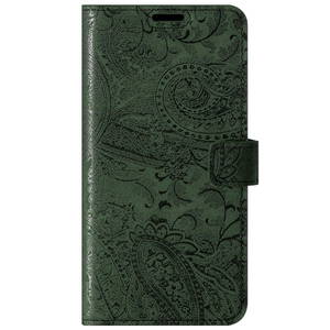 Pouzdro na telefon z pravé kůže Prestige RFID - Ornament Zelená - TPU Černá 