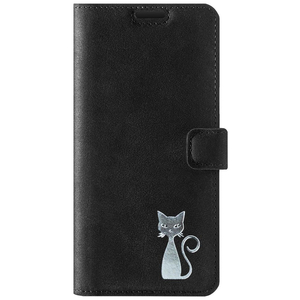 Wallet case - Nubuck Black - Silver Cat - Transparentní TPU