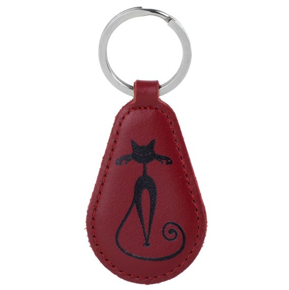 Kožený přívěsek na klíče kruh - Costa Red - Black Fabulous Cat