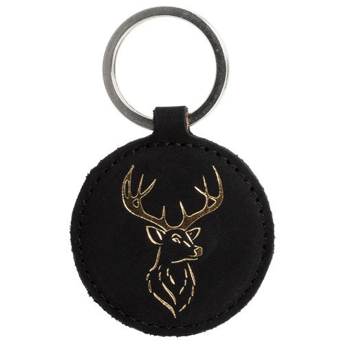 Kožený přívěsek na klíče kruh - Nubuck Black - Deer Gold