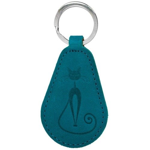 Kožený přívěsek na klíče kruh - Turquoise - Fabulous Cat