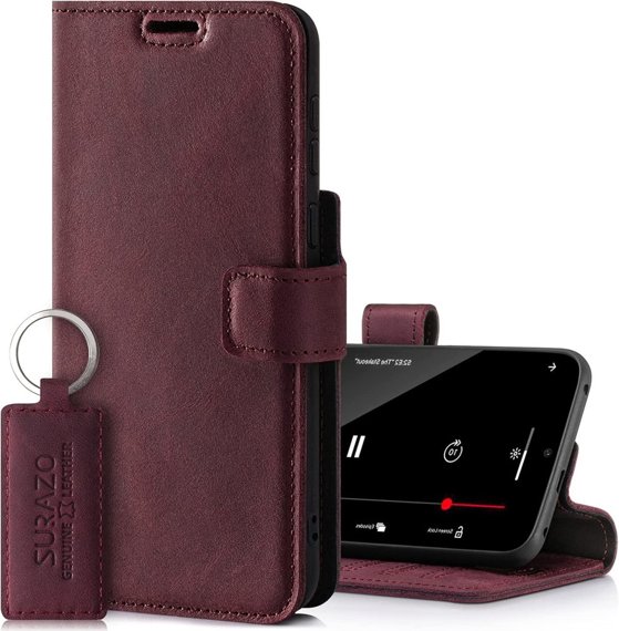 Pouzdro na telefon z pravé kůže Prestige RFID - Burgund - TPU Černá 