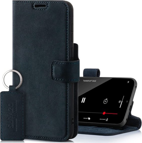 Pouzdro na telefon z pravé kůže Prestige RFID - Nubuk tmavě modrá - TPU Černá 