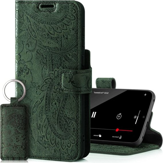 Pouzdro na telefon z pravé kůže Prestige RFID - Ornament Zelená