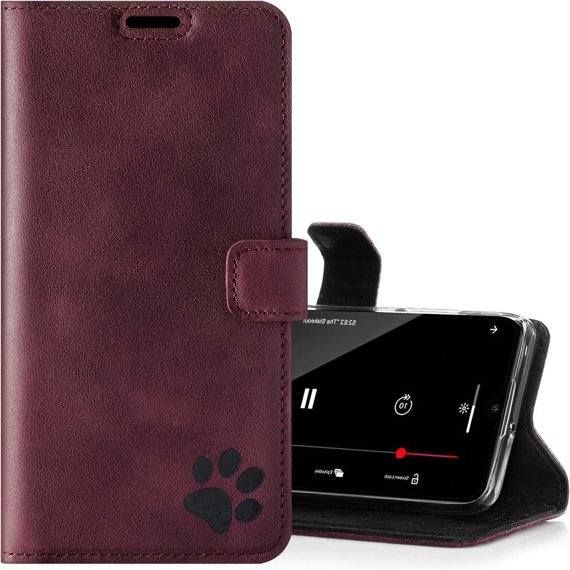 Wallet case - Burgundy - Paw black - Transparentní TPU