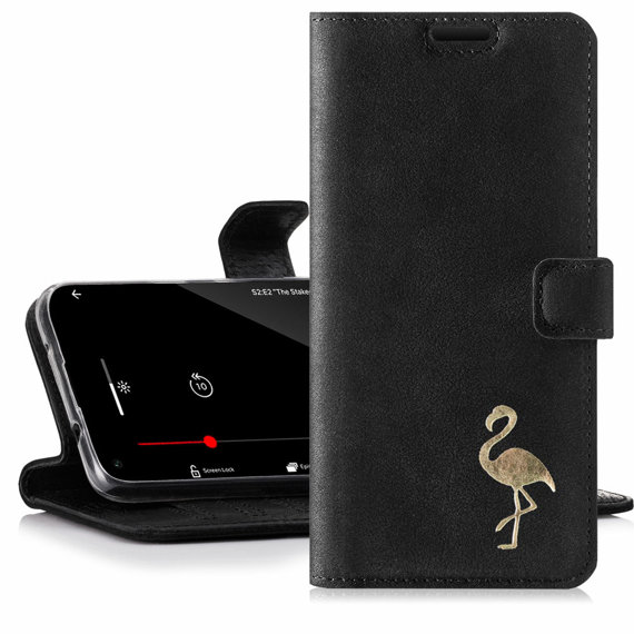 Wallet case - Nubuck Black - Gold Flamingo - Transparentní TPU