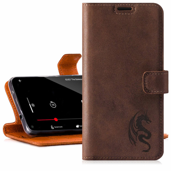 Wallet case - Nut brown - Dragon - Transparentní TPU