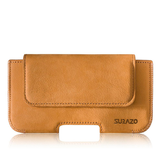 Horizontální kožené univerzální pouzdro na opasek Belt case - Nubuk Camel