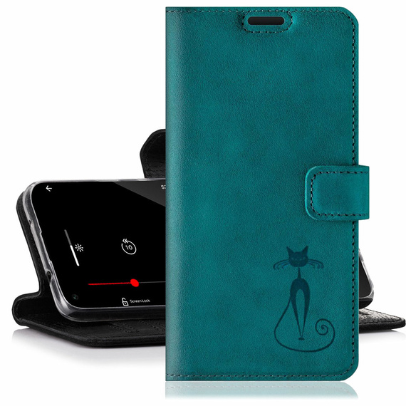 Wallet case - Turquoise - Fabulous cat - Transparentní TPU