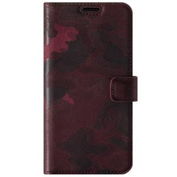 Pouzdro na telefon z pravé kůže Premium RFID - Military Kamufláž Burgundsko - TPU Černá