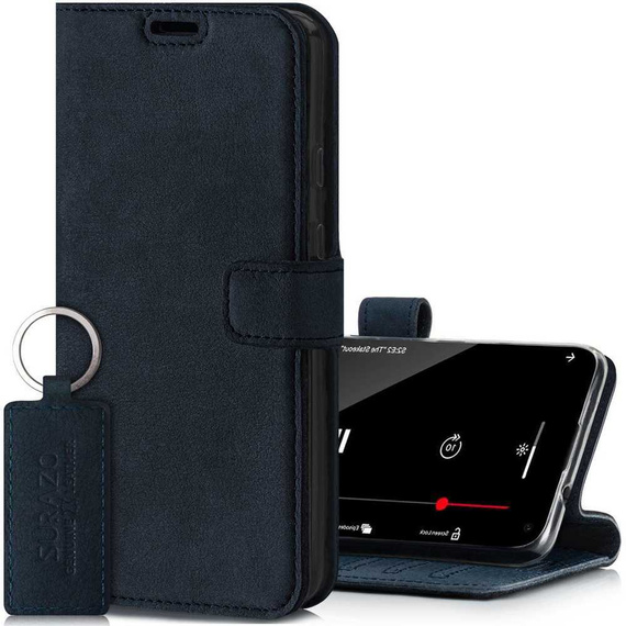 Wallet case - Nubuk Tmavě Modrá - Transparentní TPU