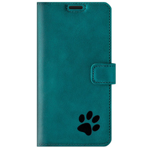 Wallet case - Turquoise - Paw Black - Transparentní TPU