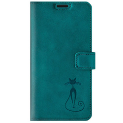 Wallet case - Turquoise - Fabulous cat - Transparentní TPU